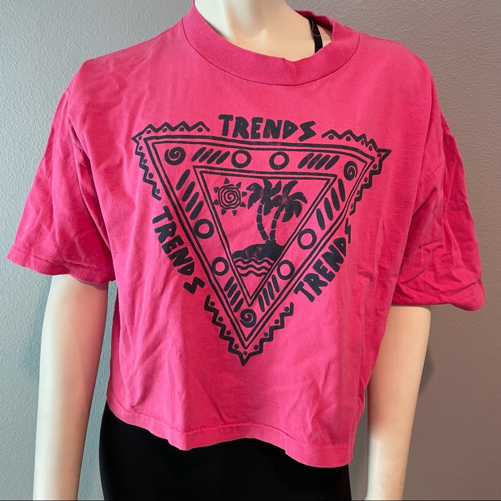 Vintage Pink Cropped T-shirt Trends Palm Tree Single Stitch One Size